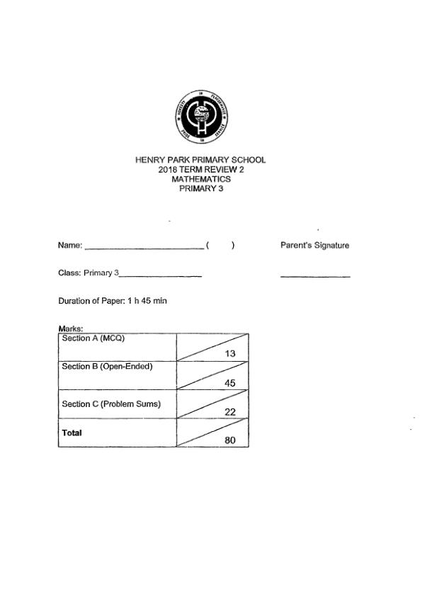 First page preview of P3 Math 2018 WA3 — Henry Park