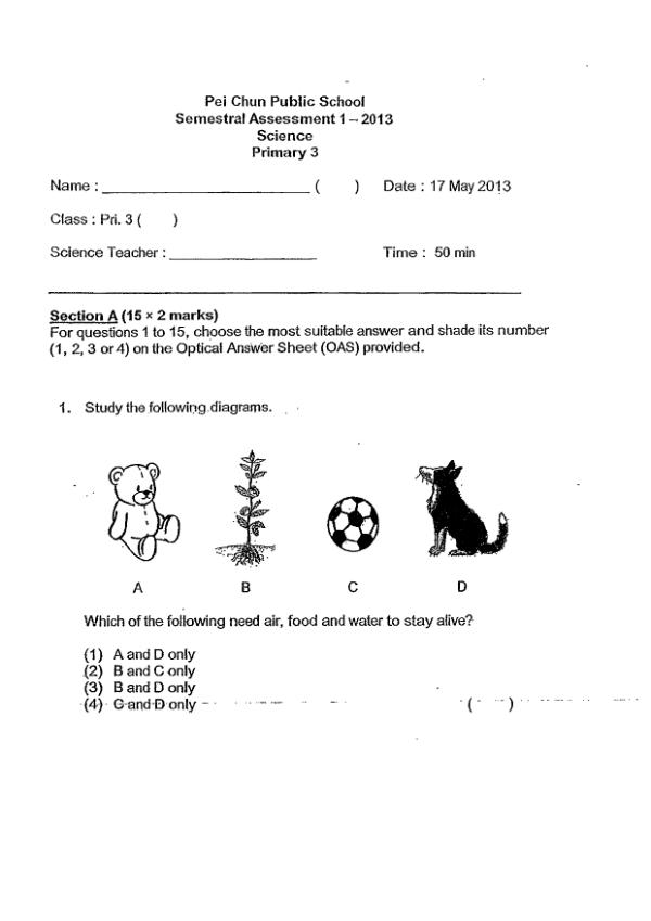Pei Chun P3 Sci WA2 2013 exam paper PDF preview