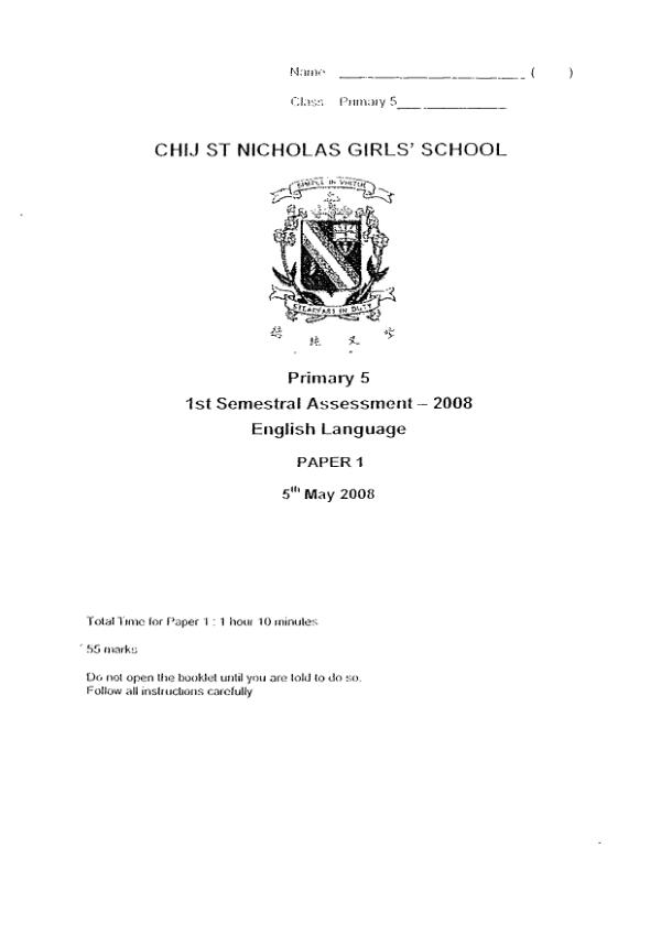 CHIJ P5 Eng WA2 2008 exam paper PDF preview