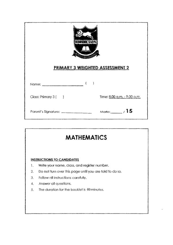 First page preview of P3 Math 2024 WA2 — Tao Nan