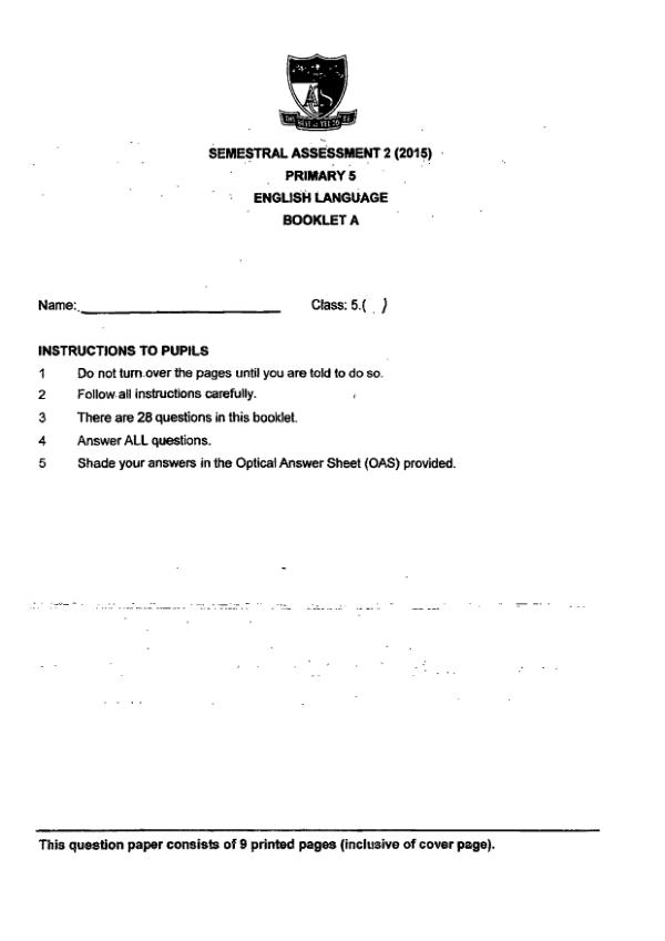 Anglo Chinese P5 Eng SA2 2015 exam paper PDF first page preview
