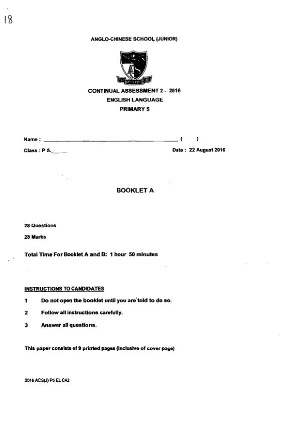 Anglo Chinese P5 Eng WA3 2016 exam paper PDF preview
