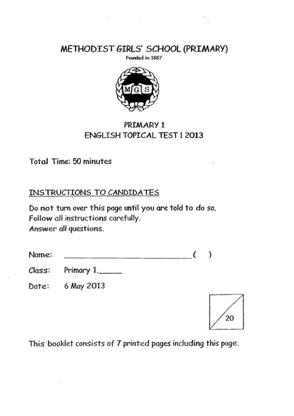 Methodist Girls P1 Eng WA1 2013 exam paper PDF preview