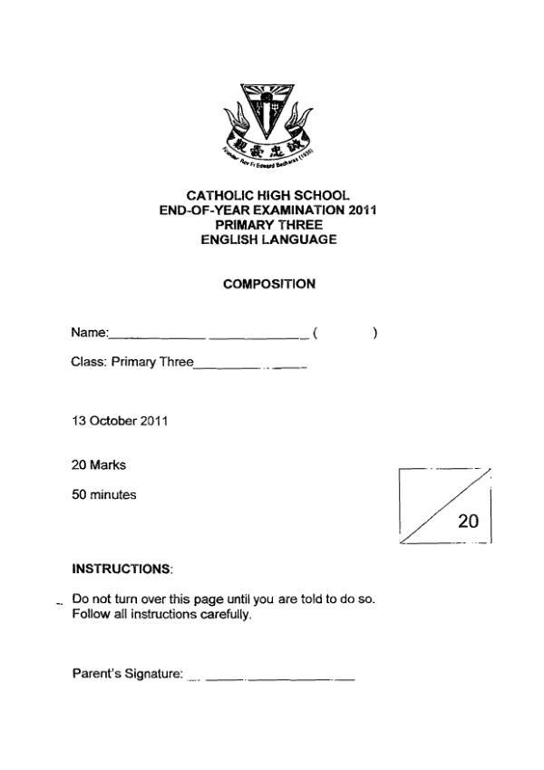 Catholic High P3 Eng SA2 2011 exam paper PDF preview