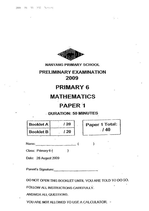 Nanyang P6 Math SA2 2009 exam paper PDF preview