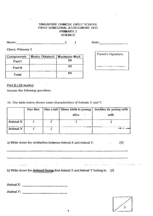 Singapore Chinese Girls P3 Sci WA2 2013 exam paper PDF preview
