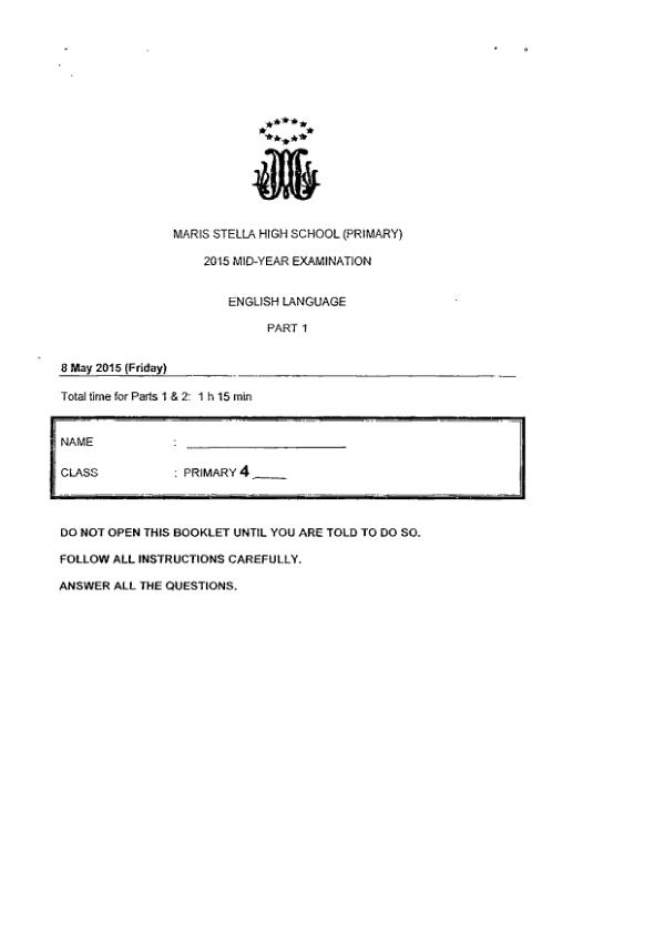 Maris Stella High P4 Eng WA2 2015 exam paper PDF first page preview
