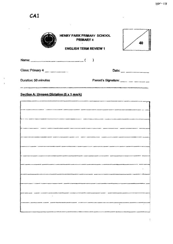 Henry Park P4 Eng WA1 2021 exam paper PDF first page preview