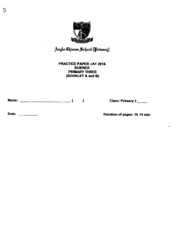 Anglo Chinese P3 Sci WA1 2016 exam paper PDF preview