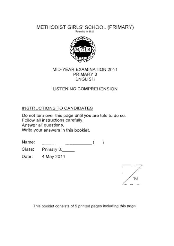 Methodist Girls P3 Eng WA2 2011 exam paper PDF preview
