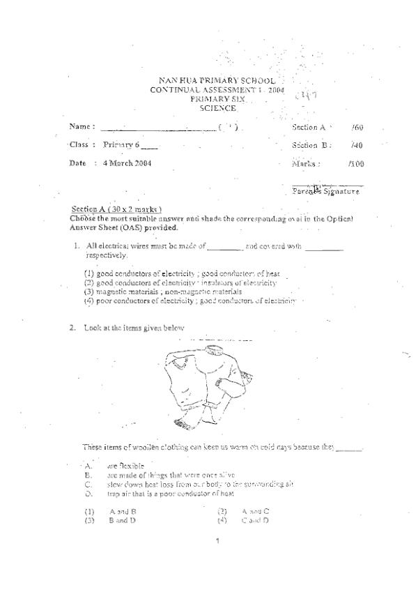 Nan Hua P6 Sci WA1 2004 exam paper PDF preview