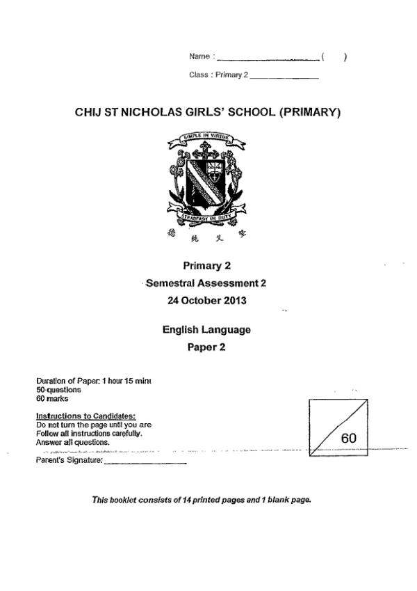 CHIJ P2 Eng SA2 2013 exam paper PDF first page preview