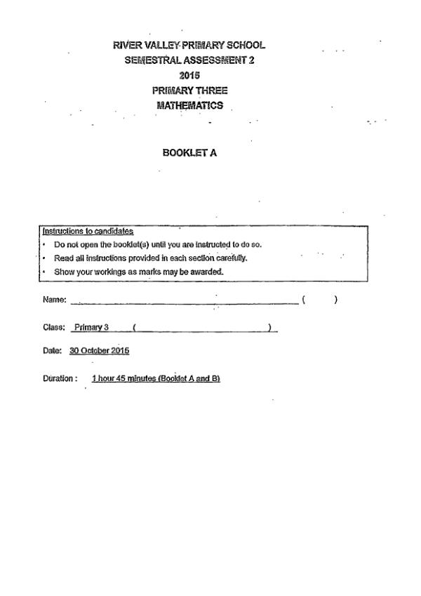 First page preview of P3 Math 2015 SA2 — River Valley
