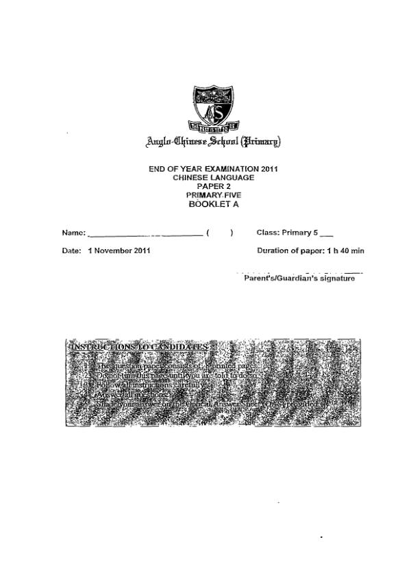 Anglo Chinese P5 Chi SA2 2010 exam paper PDF first page preview
