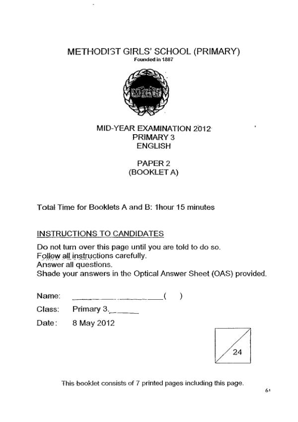 Methodist Girls P3 Eng WA2 2012 exam paper PDF preview