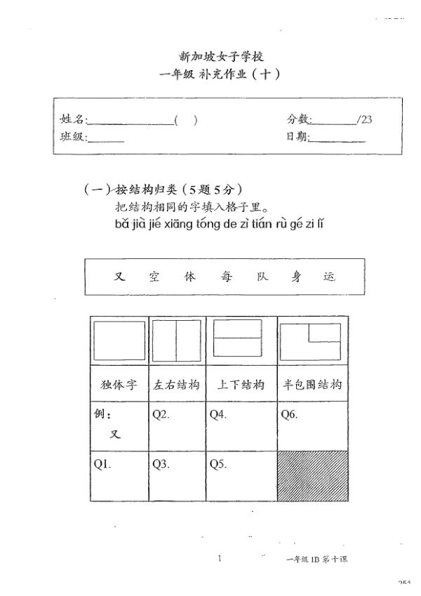Singapore Chinese Girls P1 Chi SA2 2014 exam paper PDF preview