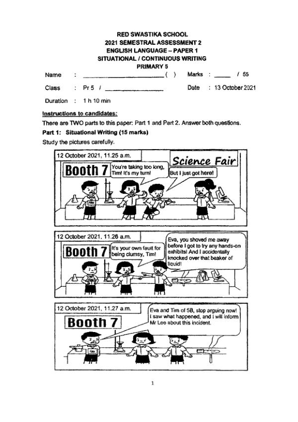 Red Swastika P5 Eng SA2 2021 exam paper PDF first page preview