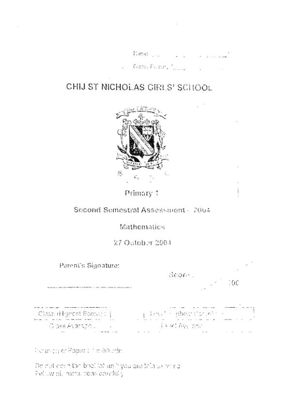 CHIJ P1 Math SA2 2004 exam paper PDF first page preview