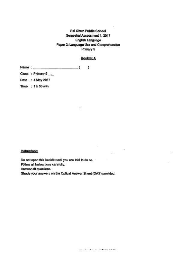 Pei Chun P5 Eng WA2 2017 exam paper PDF first page preview