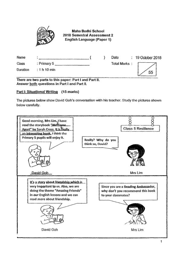 Maha Bodhi P5 Eng SA2 2018 exam paper PDF first page preview