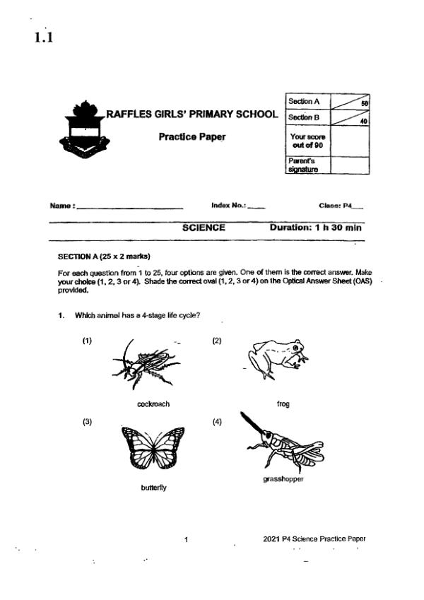 Raffles Girls P4 Sci WA3 2023 exam paper PDF first page preview