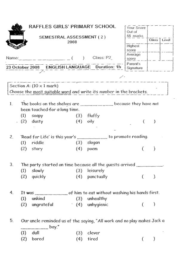 Raffles Girls P2 Eng SA2 2008 exam paper PDF preview