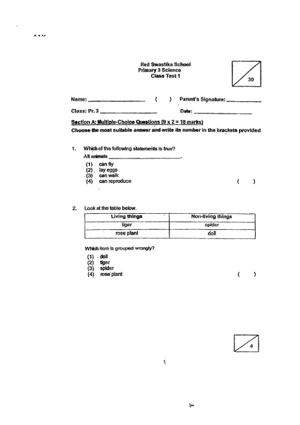 Red Swastika P3 Sci WA1 2023 exam paper PDF first page preview