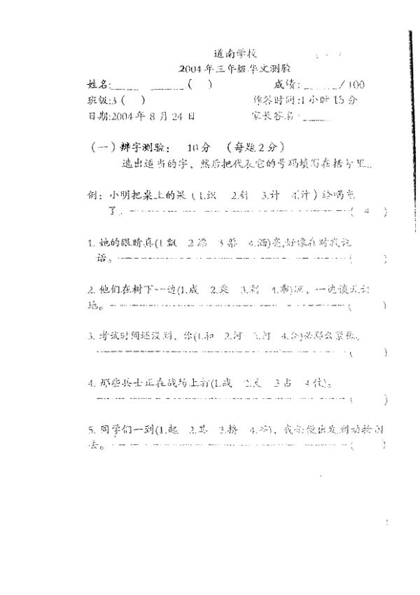 Tao Nan P3 Chi WA3 2004 exam paper PDF preview