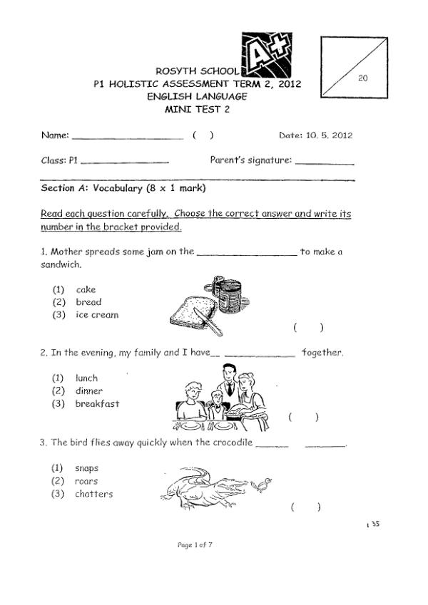 Rosyth P1 Eng WA2 2012 exam paper PDF preview