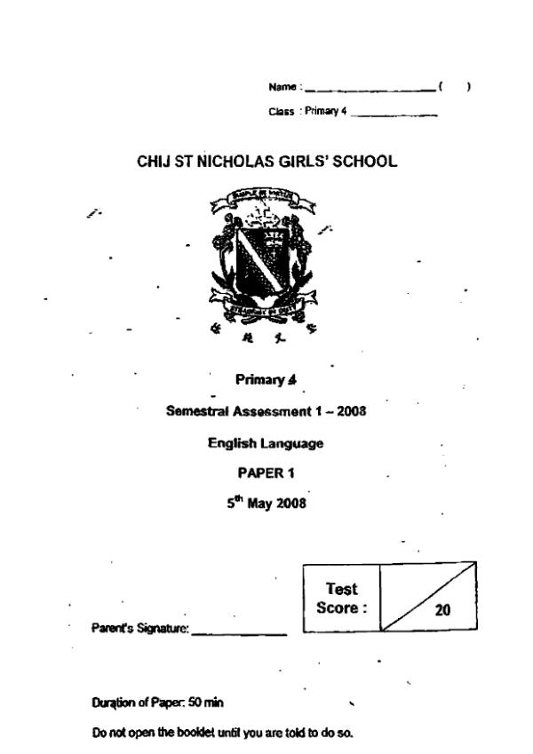 CHIJ P4 Eng WA2 2008 exam paper PDF preview