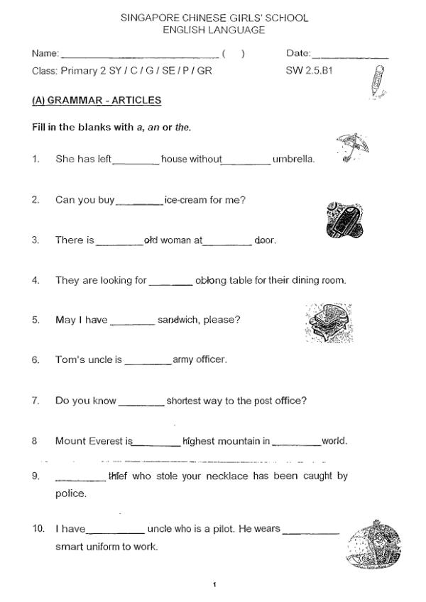 Singapore Chinese Girls P2 Eng WA1 2013 exam paper PDF preview