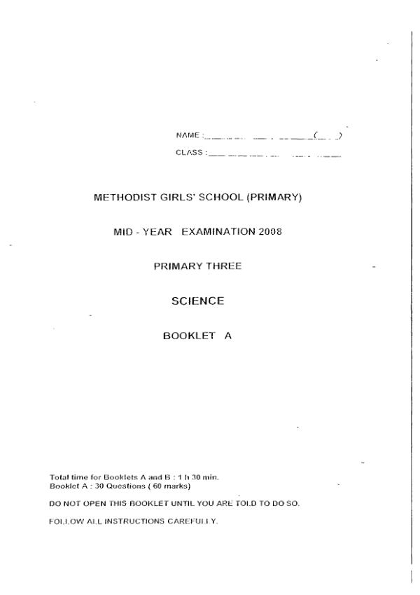 Methodist Girls P3 Sci WA2 2008 exam paper PDF preview