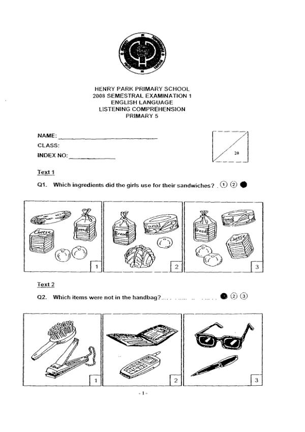 Henry Park P5 Eng WA2 2008 exam paper PDF first page preview