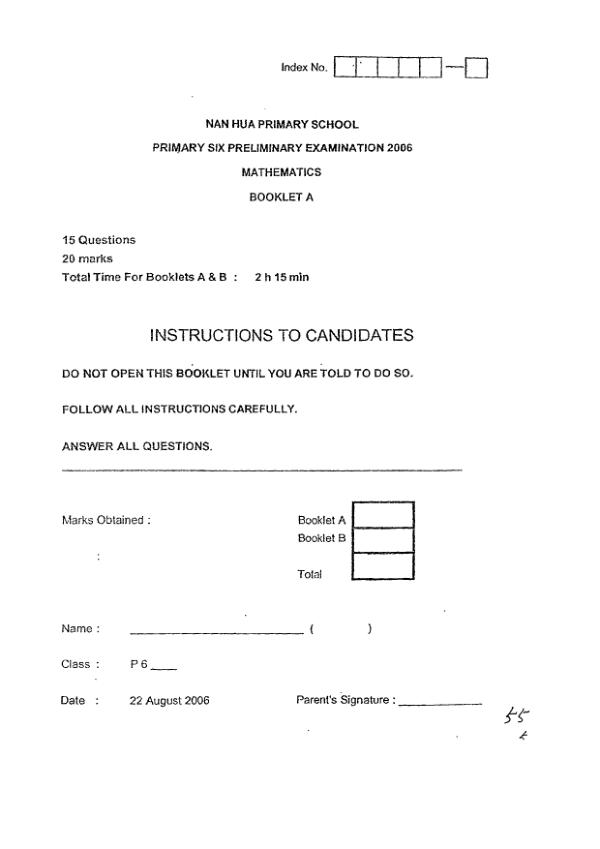 Nan Hua P6 Math SA2 2006 exam paper PDF preview