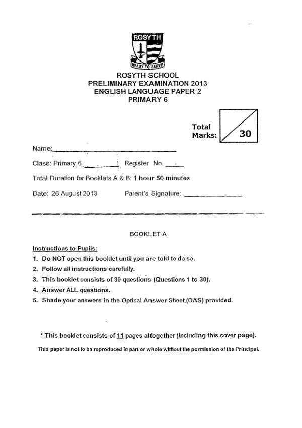 Rosyth P6 Eng SA2 2013 exam paper PDF preview