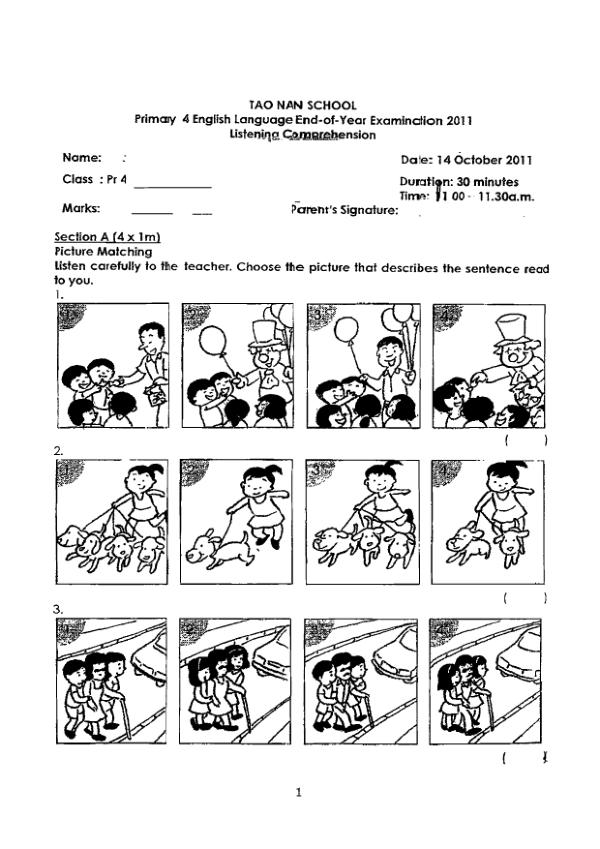 Tao Nan P4 Eng SA2 2011 exam paper PDF preview