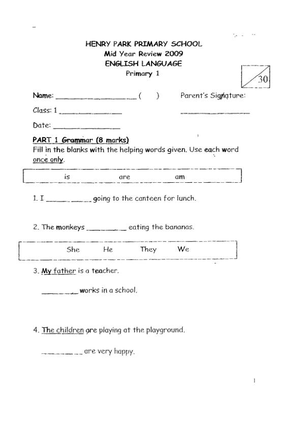 Henry Park P1 Eng WA2 2009 exam paper PDF preview