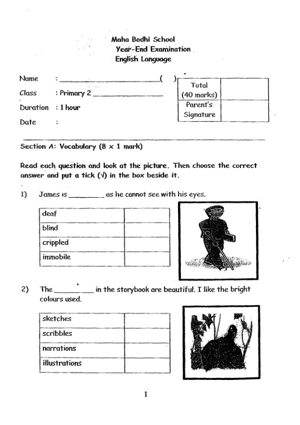 Maha Bodhi P2 Eng SA2 2016 exam paper PDF preview