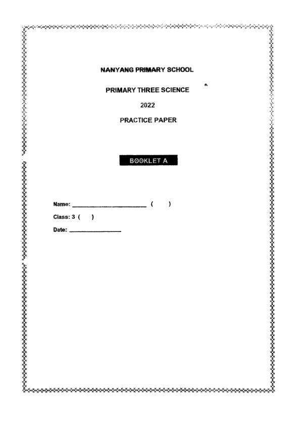 Nanyang P3 Sci WA2 2022 exam paper PDF first page preview