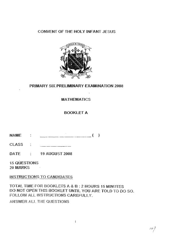 CHIJ P6 Math SA2 2008 exam paper PDF preview