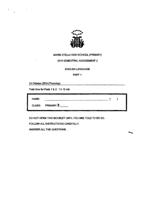 Maris Stella High P3 Eng SA2 2019 exam paper PDF first page preview