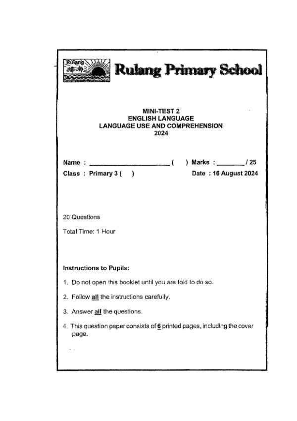 First page preview of P3 Eng 2024 WA2 — Rulang