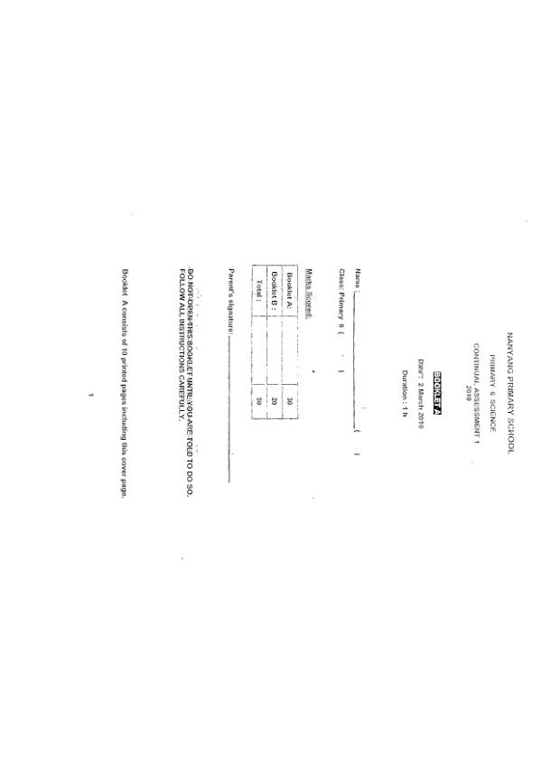 Nanyang P6 Sci WA1 2010 exam paper PDF preview