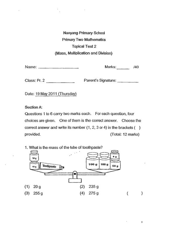 Nanyang P2 Math WA1 2013 exam paper PDF preview