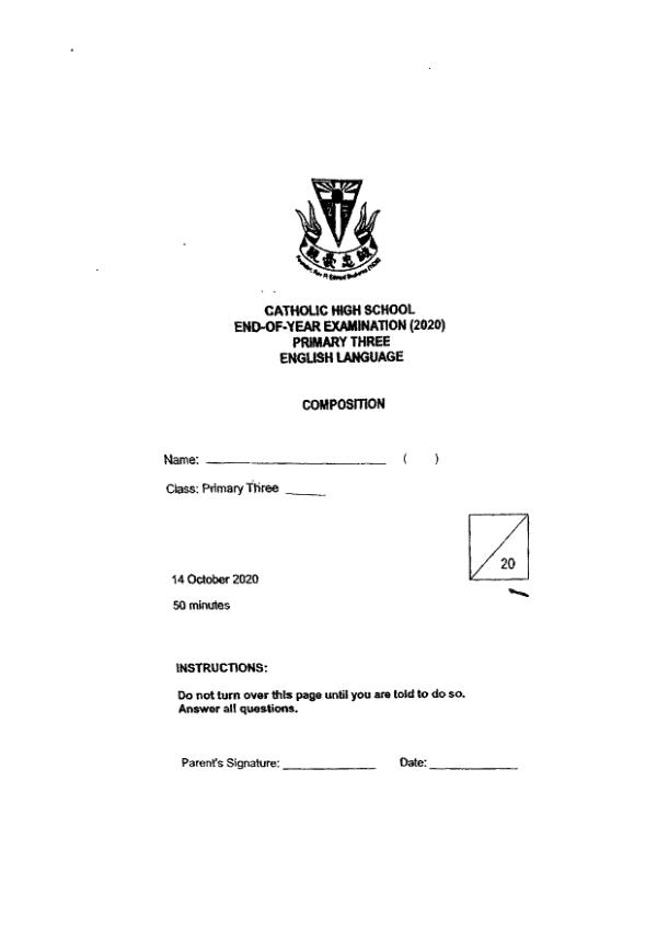 Catholic High P3 Eng SA2 2020 exam paper PDF first page preview