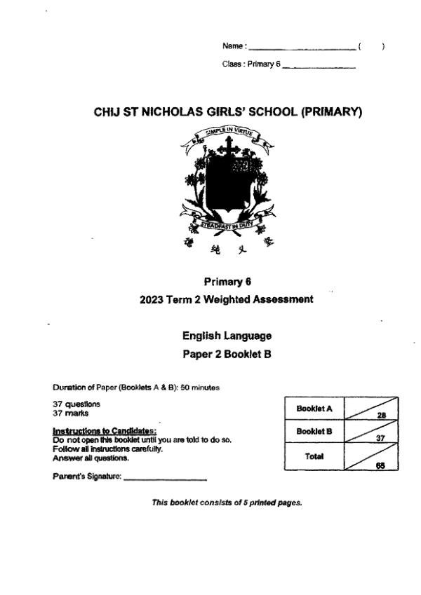 First page preview of P6 Eng 2023 WA2 — CHIJ