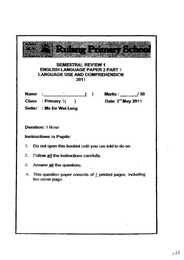 Rulang P1 Eng WA2 2011 exam paper PDF preview