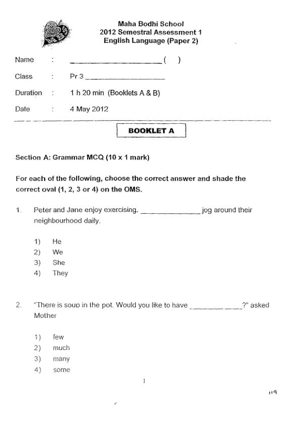 Maha Bodhi P3 Eng WA2 2012 exam paper PDF preview