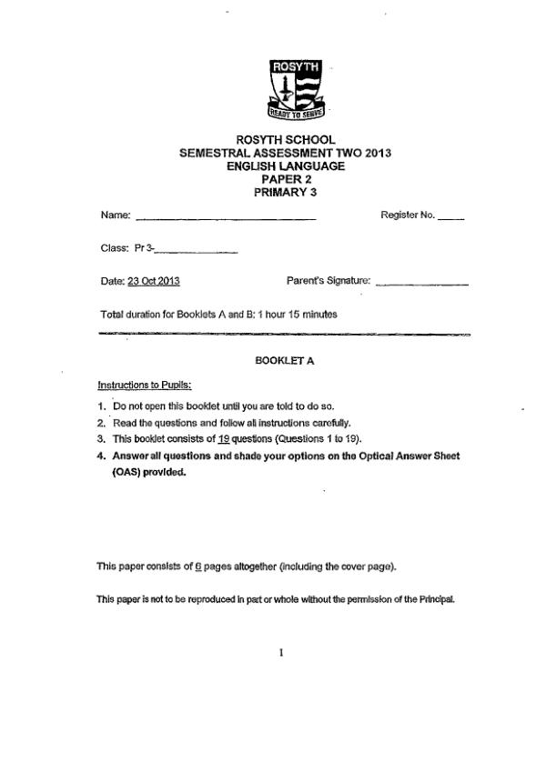 Rosyth P3 Eng SA2 2013 exam paper PDF preview