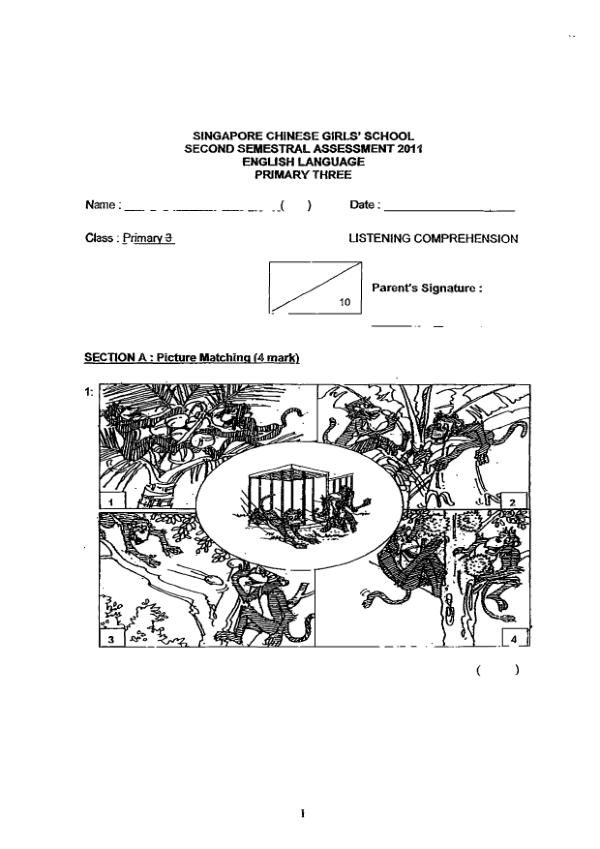 Singapore Chinese Girls P3 Eng SA2 2011 exam paper PDF first page preview